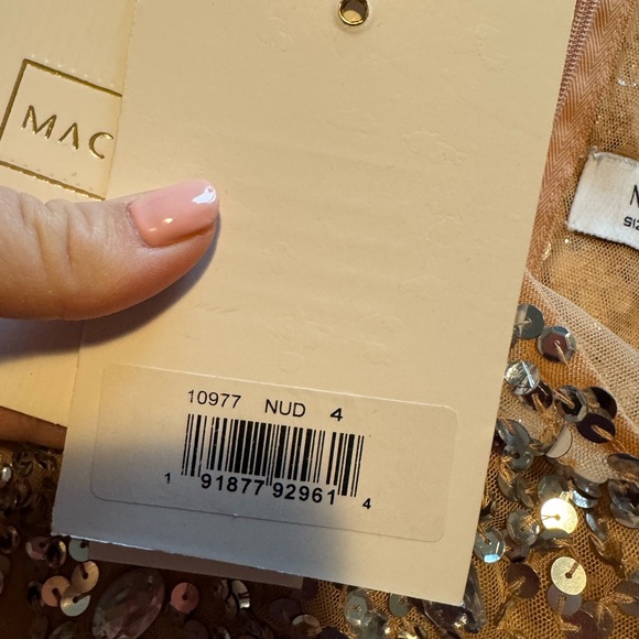 Mac DUGGAL | Beige One Shoulder Sheer Hand Beaded Mini Dress | 10977 | 4 - Picture 4 of 10